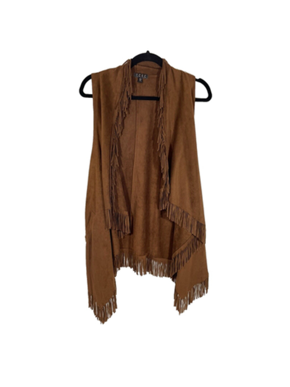 TCEC Asymmetric Brown Faux Suede Fringe Boho Vest Women's Large